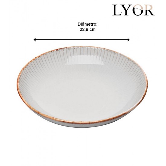 Prato Avulso Para massa 22,8cm De Cerâmica Linear Cinza